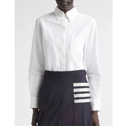 Thom Browne Women's Classic Point Collar Long Sleeve Cotton Blouse