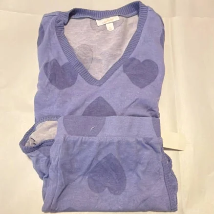 Cuddl Duds Women's Purple Heart Pajama Set V-neck Size S