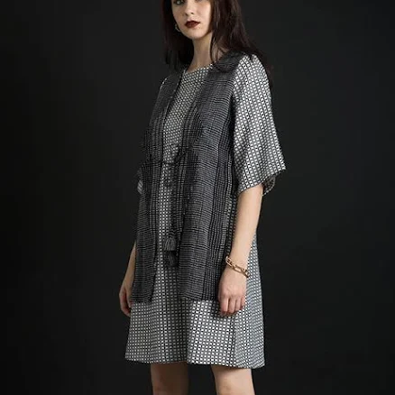 ORCR Tie Checks Three Fourth Sleeve Mini Dress