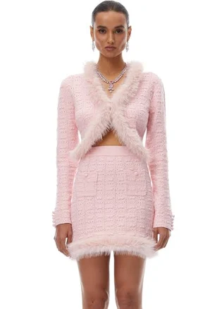 Alma Knit Cardigan & Skirt Set with Fur Trim