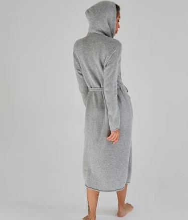 Pure Cashmere Hooded Robe with Belt and Pockets