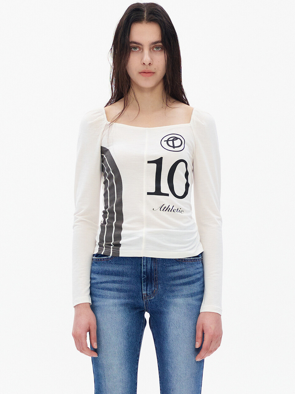 Number Print Square Neck Top_White