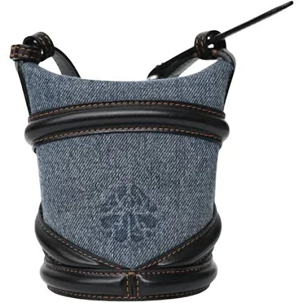 Alexander McQueen Women's The Curve Leather-Trimmed Denim Bucket Bag