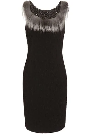 Fendi Jeweled Fox Fur Collar Dress