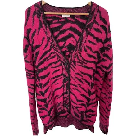 Saint Laurent Pink Zebra Wool V-Neck Cardigan Size XS