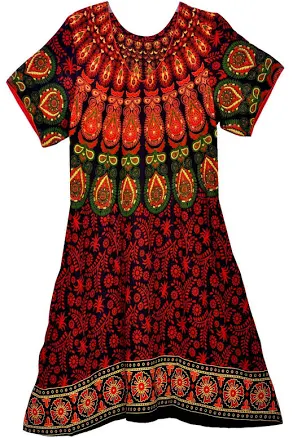 Indian Ethnic Floral Long Tunic Mini Dress For Women Hippie Boho Retro