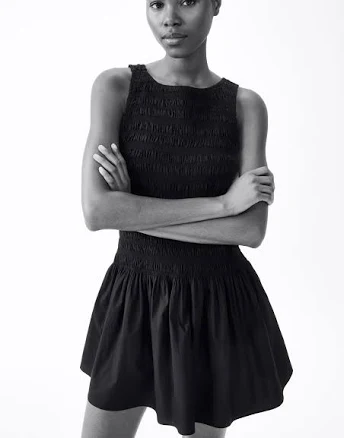 H&M Women's Smocked Cotton Mini Dress