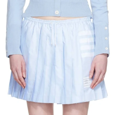 Thom Browne Blue Oxford 4-Bar Drawstring Pleated Miniskirt