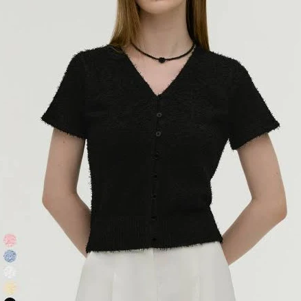 MONGDOL Tail V-Neck Short-sleeved Knit Cardigan