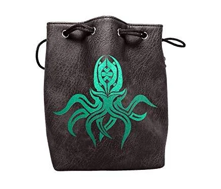 Black Leather Lite Cthulhu Design Self-Standing Large Dice Bag