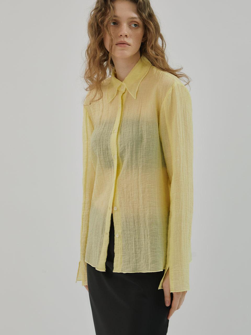 24SS Sheer Creased Blouse Yellow