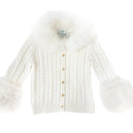 Petite Maison Kids Cableknit Faux Fur Cotton Cardigan