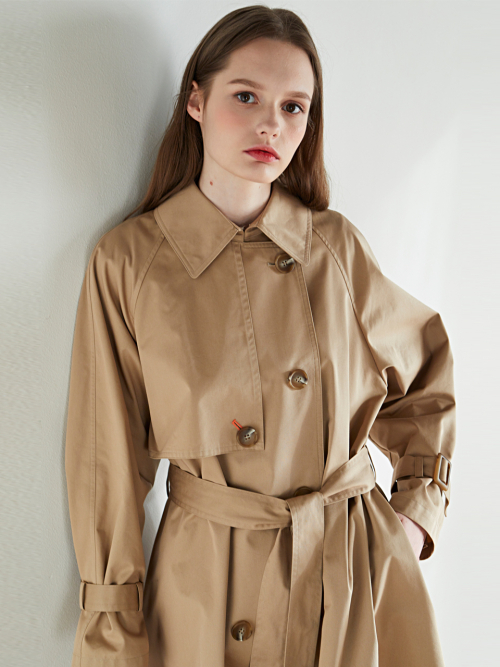 Beige Raglan Long Trench Coat