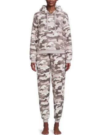 The Cozy Corner Women's Hooded Faux Sherpa Pajama Set