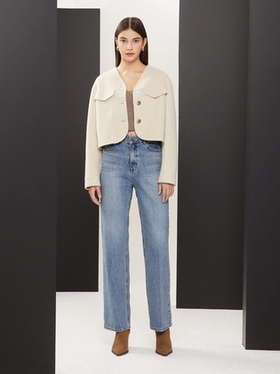 No-collar Pocket Cropped Coat