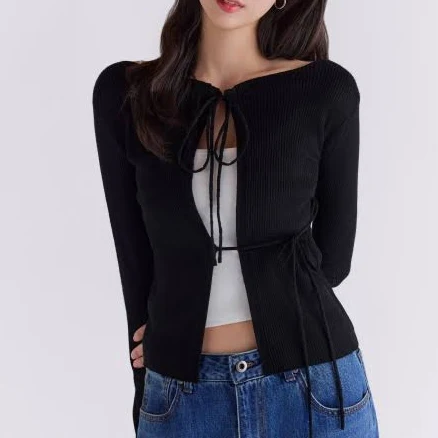 CITYBREEZE Knit Lace-Up Cardigan_6COLORS