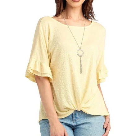 AB Studio Dolman Flounce Sleeve Top with Necklace