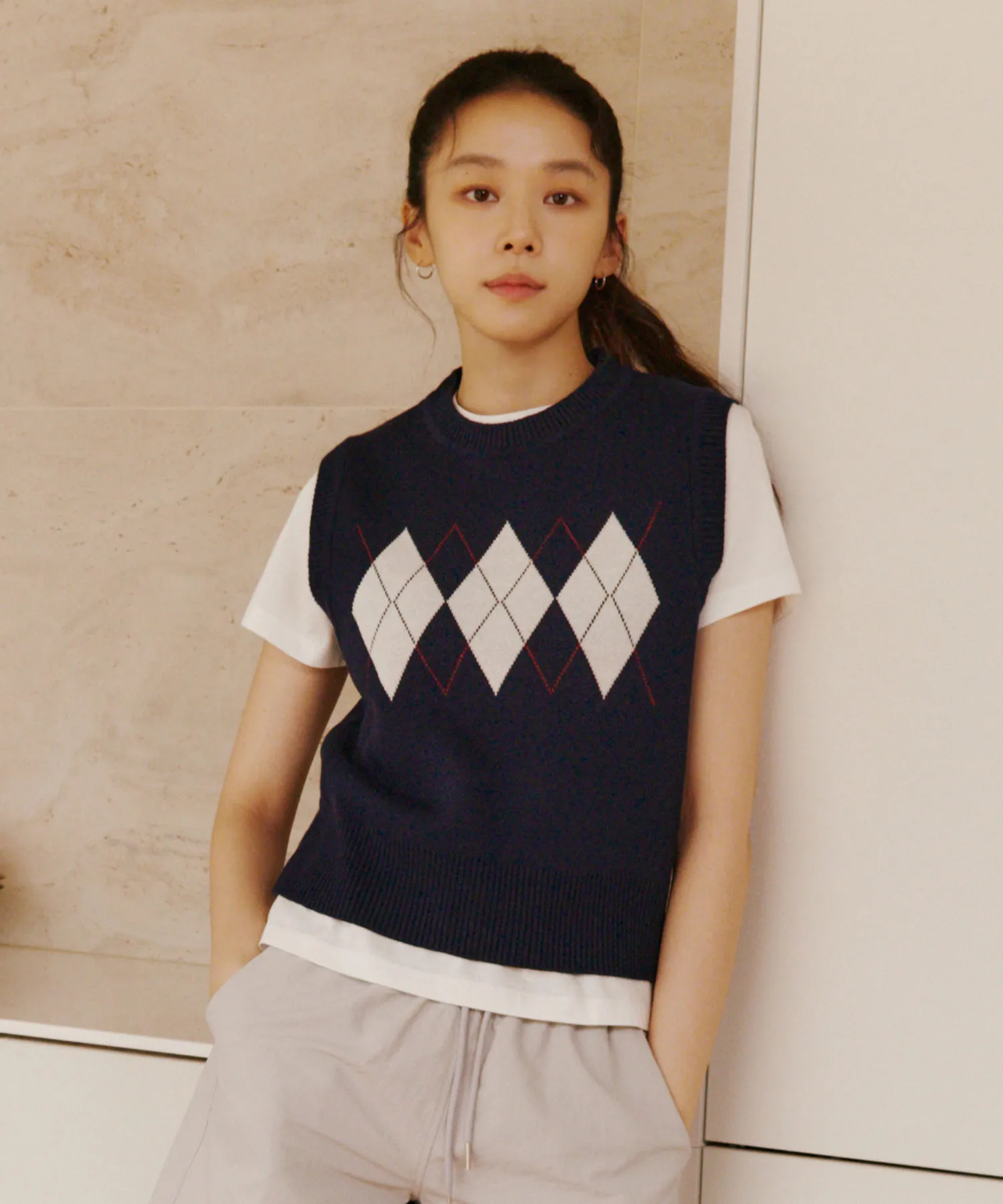 SIKN2064 Argyle knit vest_Navy