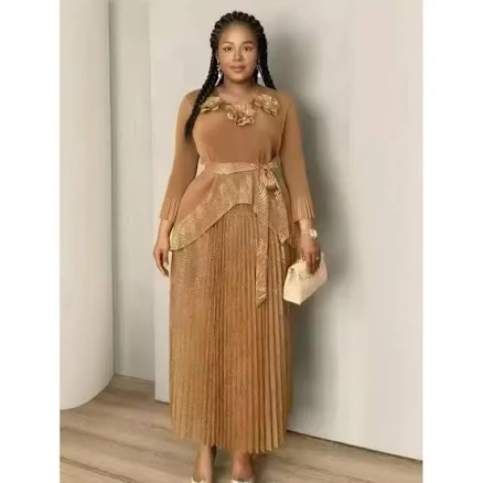 Flower Set Two-piece Embellished Top Long Lace-up Pleated Skirt 2026 New Pleated Set Women's Clothing