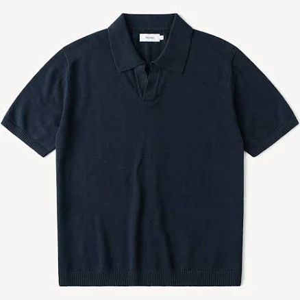 Olderbest Men's 1960s Inspired Linen-Cotton Johnny Collar Polo