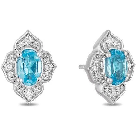 Disney Jasmine Inspired Sterling Silver Diamond and Swiss Blue Topaz Earrings