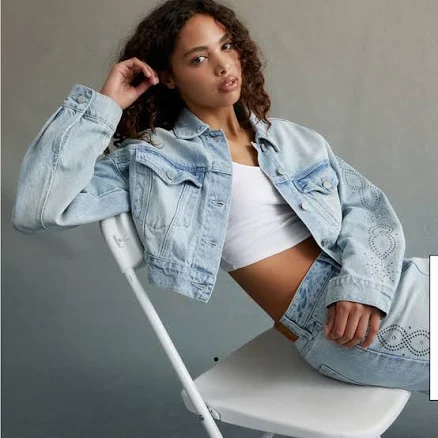RARE DNM EDIT Women's Studded Cropped Denim Trucker Jacket