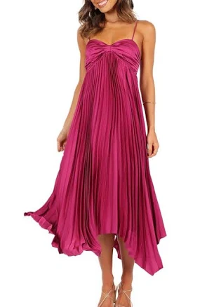 Petal & Pup Women's Vikki Pleated Sleeveless Satin Maxi Dress