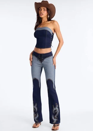 Fashion Nova Cropped Corset Flare Pant Set