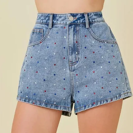 Embellished High-Rise Denim Shorts