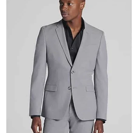 Egara Skinny Fit Men’s Suit Jacket in Medium Gray Solid Notch Lapel Two-Button Blazer