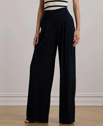 Lauren Ralph Lauren Stretch Jersey Knit Wide Leg Pleated Trousers Navy2