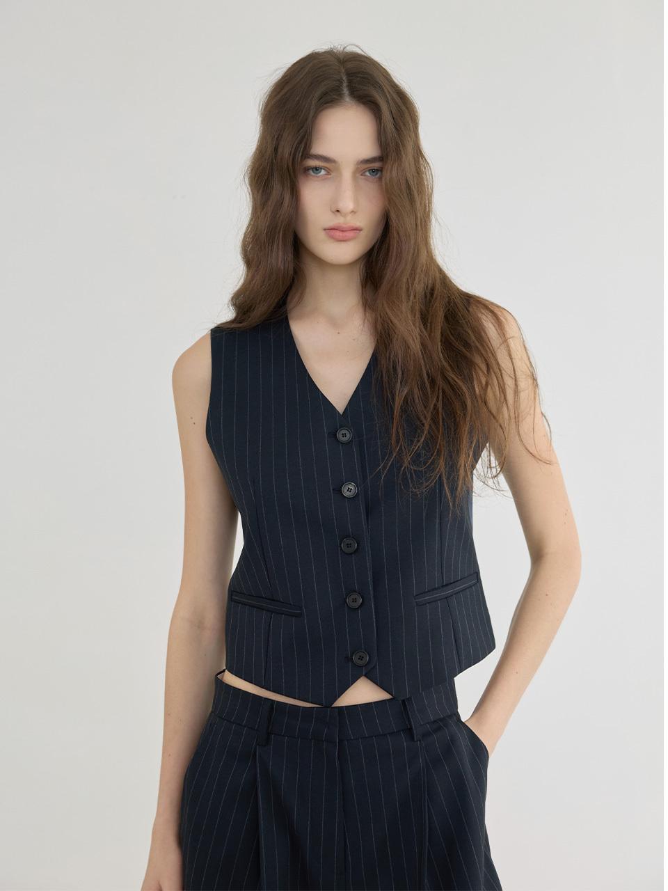 Striped Three Set-up Suit Wool Vest