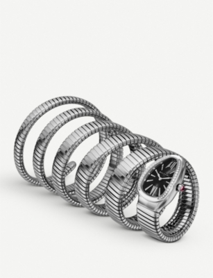 BVLGARI - Serpenti Tubogas steel, opaline and rubellite watch