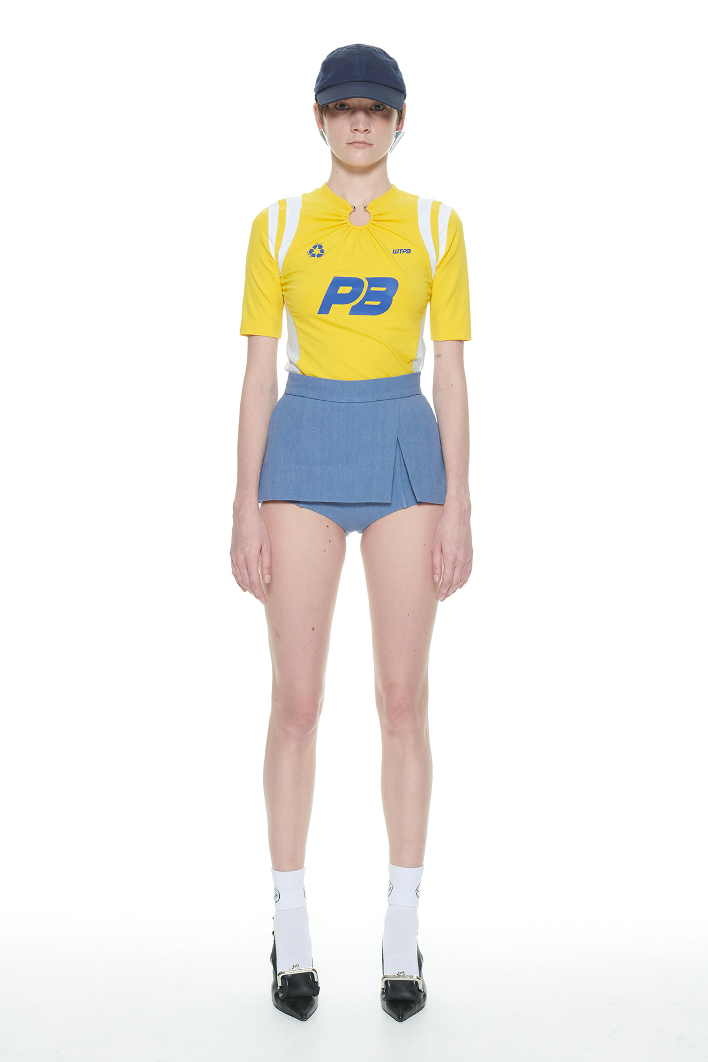 PS23 YELLOW PIERCED NECK DETAIL JERSEY TOP