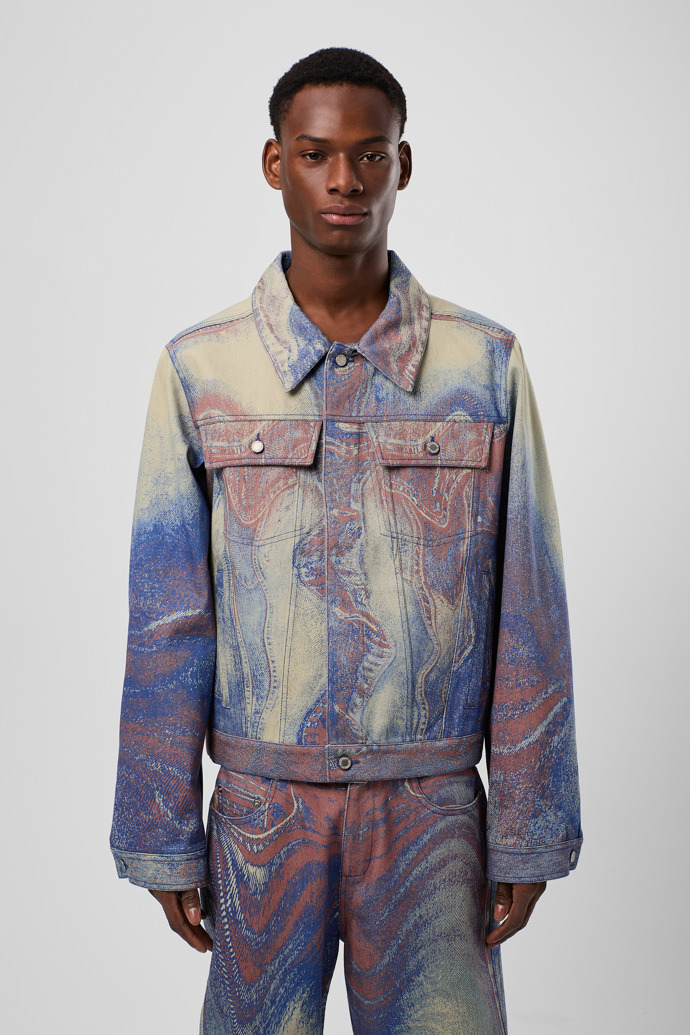 Blue-Beige-Red Denim Jacket