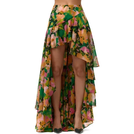 Naked Wardrobe Women's Asymmetric Ruffle Chiffon High-Low Skirt