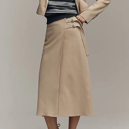 Buckled Wrap Midi Skirt by Maeve in Brown, Size: Medium at Anthropologie