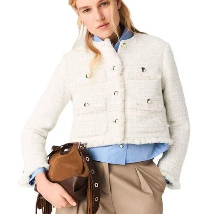 Maje Women's Short Tweed Jacket - White - Casual jackets