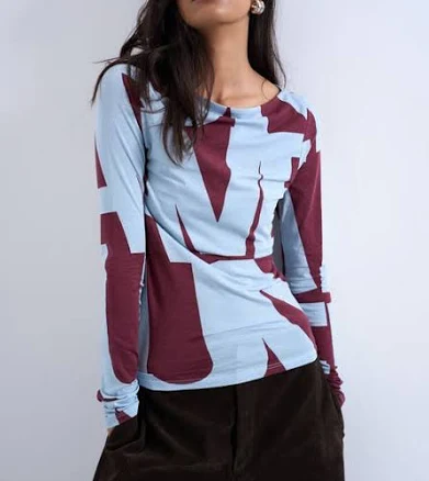 Topshop Abstract Print Long Sleeve Stretch Cotton Blend Top