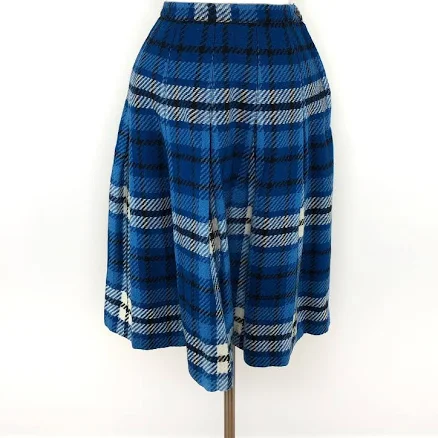 Vtg 60s 70s Pandora Costume Maker Blue Plaid Wool Skirt | Womens 2