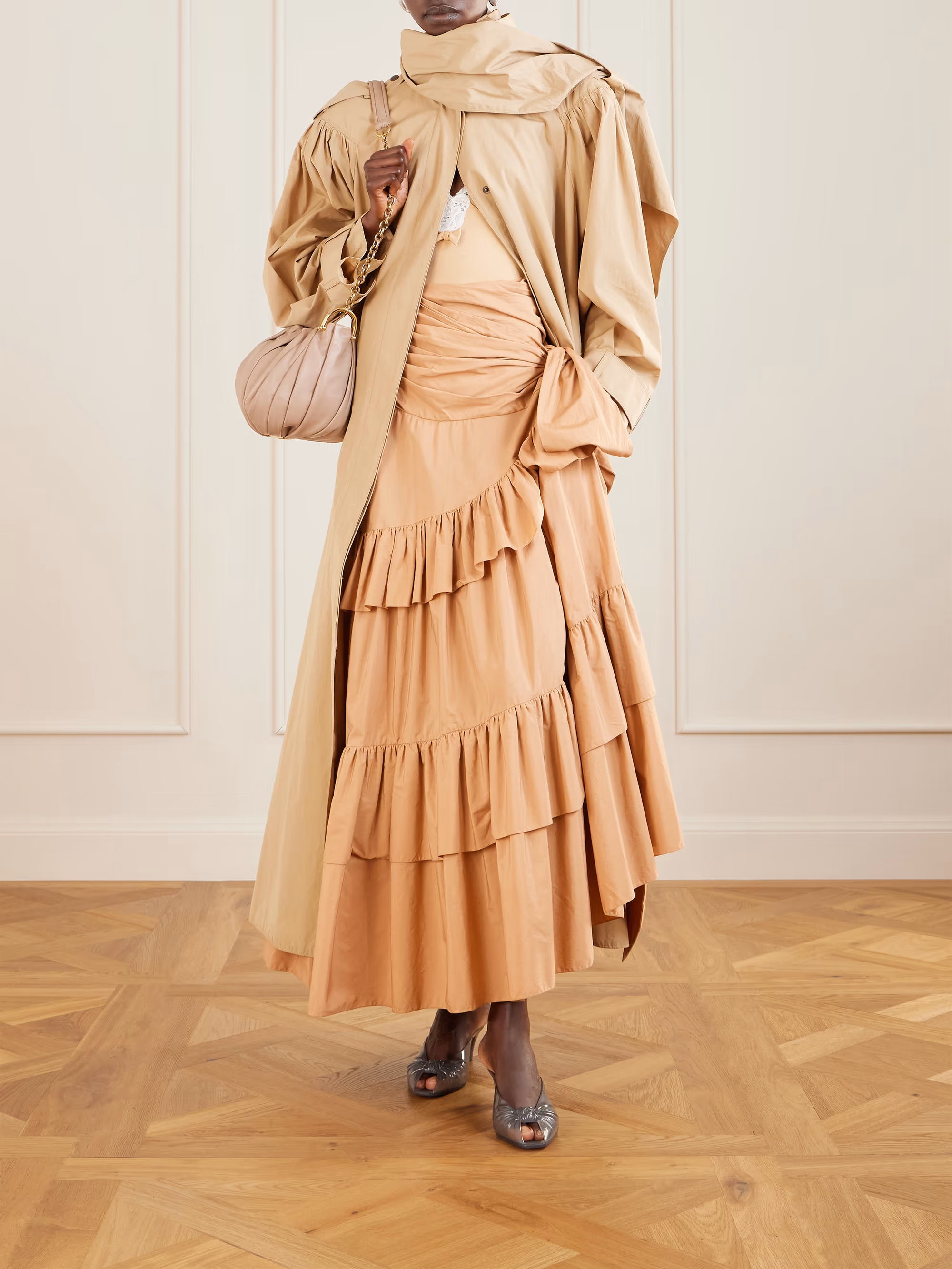 Belted Ruffled Trench Coat