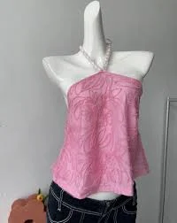 pink lace vest halterneck top - L