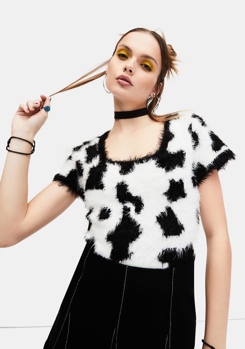Delia's Cow Print Fuzzy Crop Sweater