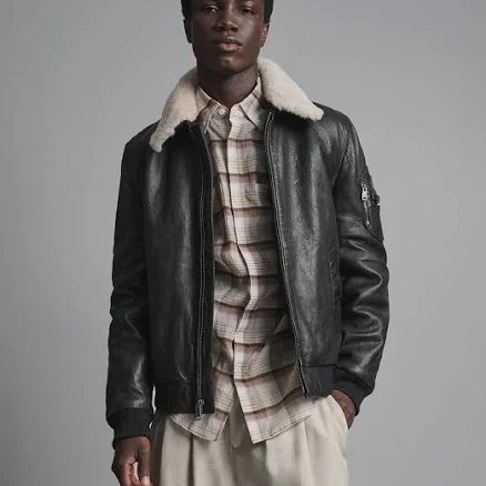 Wilsons Leather Jimmy Leather Aviator Bomber Jacket with Shearling Collar