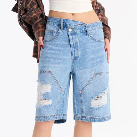 Fashion Nova Women's Elsie Crossover Denim Jorts