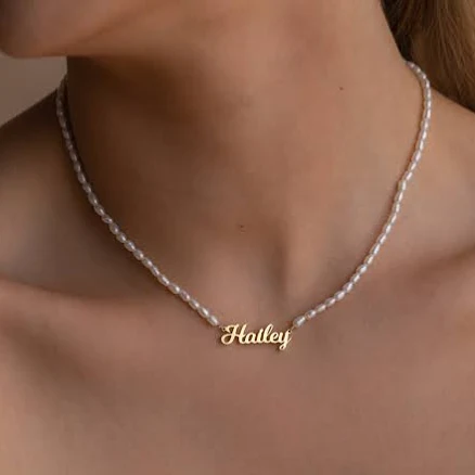 Caitlyn Minimalist Dainty Sterling Silver Custom Pearl Name Necklace