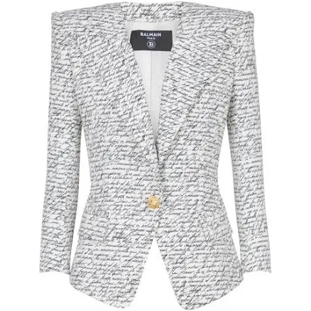 Balmain, female, Blazers, White, Size: S 1-Button Jacket with Love Letter Print