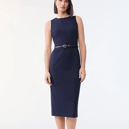Women's Ann Taylor Belted Crew Neck Sheath Dress in Seasonless Stretch