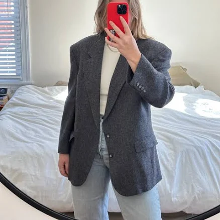 Oversized Herringbone Wool Blazer