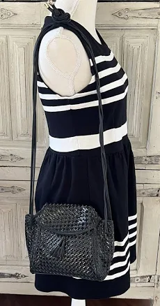 Vintage Brio Black Weave Crossbody Handbag